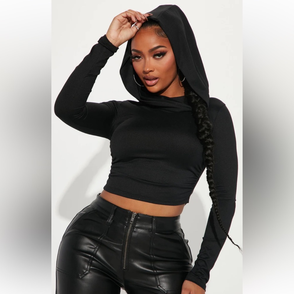 Fashion Nova Size Large black hooded top brand new with tags